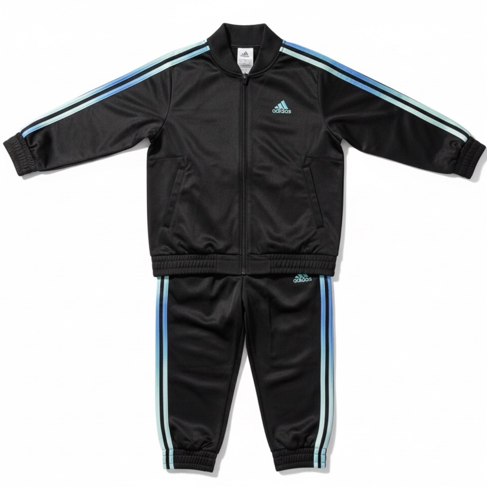 Adidas Black Tracksuit with Aqua Stripes